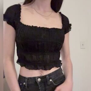 Free People Cherie Smocked Black crop top